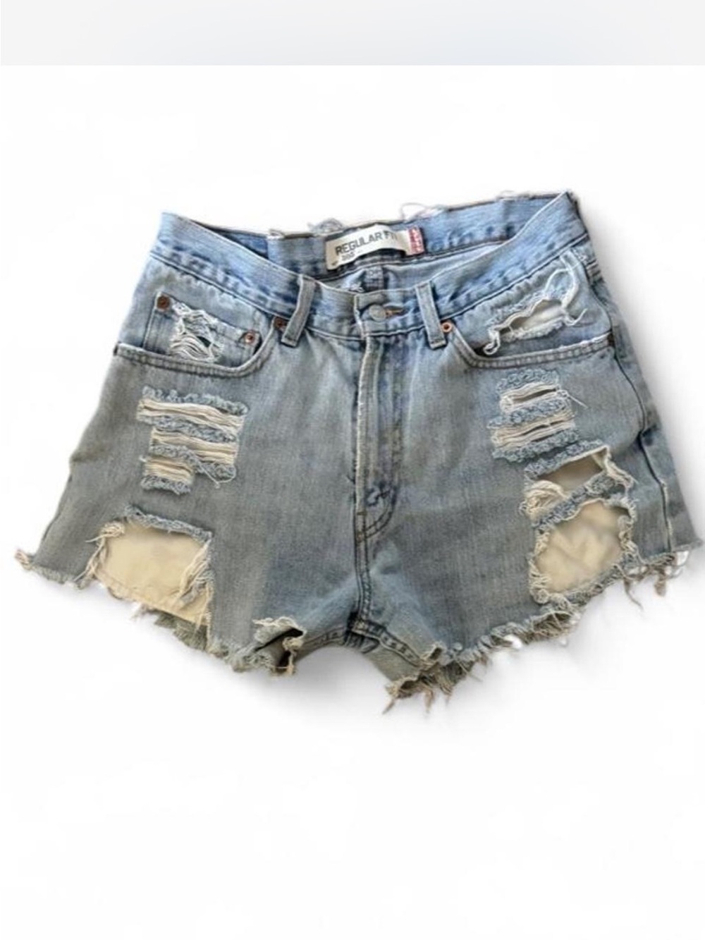 Levi's Light Blue Distressed High-Rise Denim Shorts